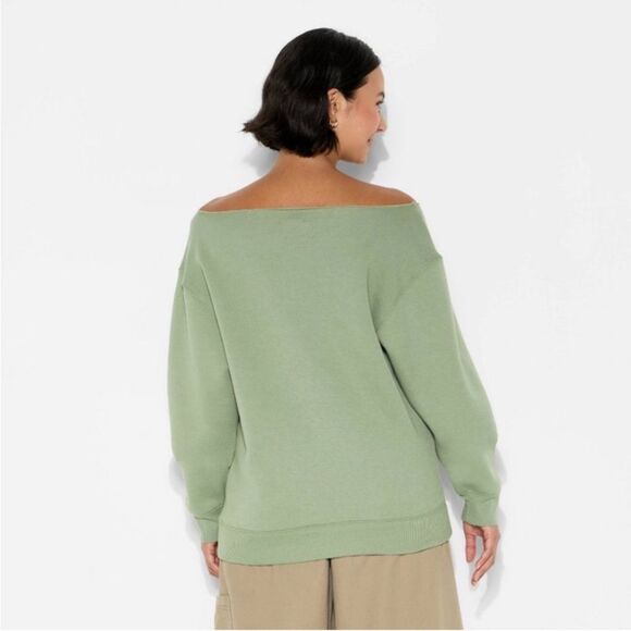 Wild Fable Women's Off-Shoulder Green Sweatshirt, Size XS, NWT - Picture 3 of 9